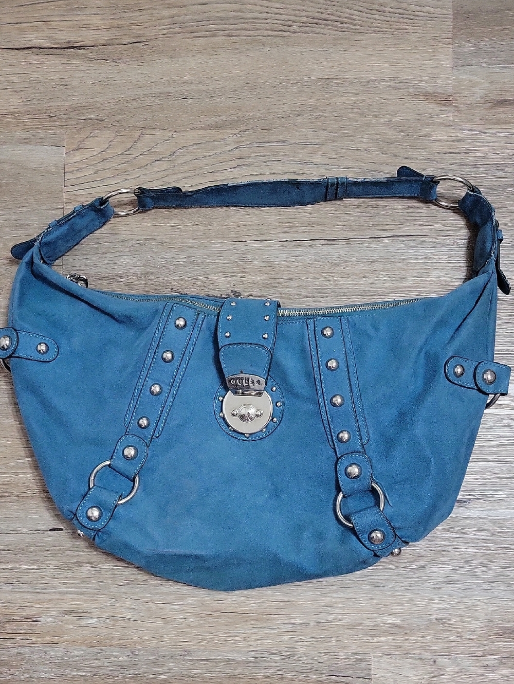 Guess Teal Blue Studded Shoulder Bag